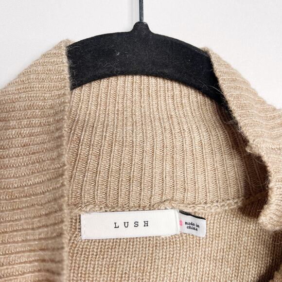 New Lush Small S Brown Latte Side Button Mock Neck Sweater Pullover Wool Blend - Picture 7 of 7